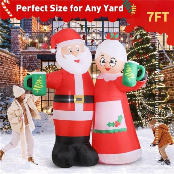 7FT Animated Christmas Inflatables Santa Claus Outdoor Decorations, - Picture 3 of 7